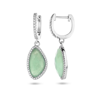 YO&NO - Klapoorringen - Dames - Aventurijn en zirkonia - Sieraden Vrouw - Gerhodineerd - Zilver 925