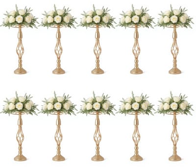Golaro Plantenrek - Plantenzuil - Bloemenstandaard - 10 Stuks Metalen Bloemstuk Stand Bruiloft 52cm hoog - Elegant Goud Kandelaars