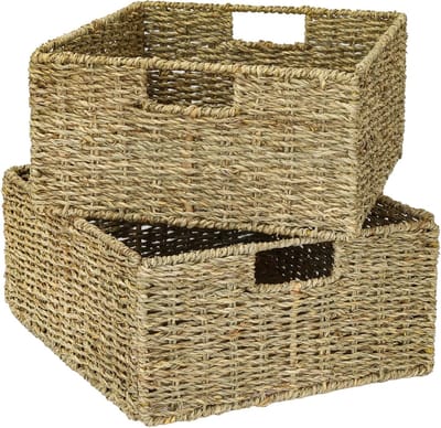 Opbergmand, gevlochten mand van zeegras | set van 2 | geschikt voor Kallax half vak | 30 x 34 x 15 cm