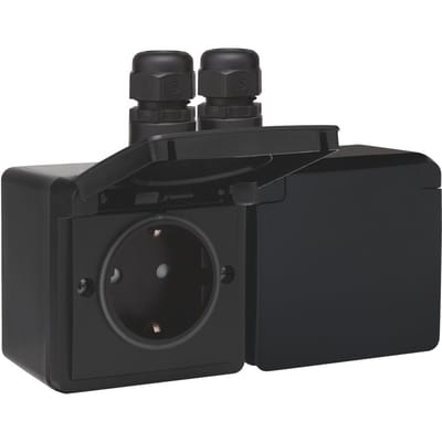 Dubbele Horizontale IP44 Stopcontactuitgang 16A 250V Zwart (Europese Stekkerdoos) - 761-37836