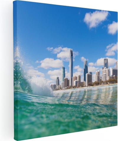 Artaza Canvas Schilderij Zeezicht Skyline - 30x30 cm - Klein - Wanddecoratie Strand - Muurdecoratie Golf - Kamer Accessoires