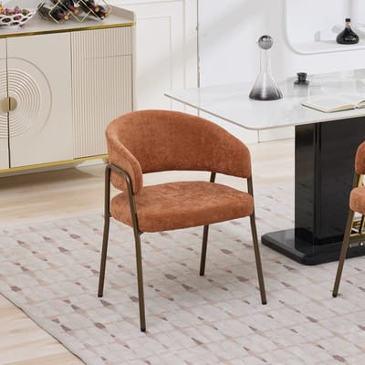 PHOEBE CAT Eetkamerstoel - Fauteuil - Chenille - Metalen poten - Oranje (1 stuk)