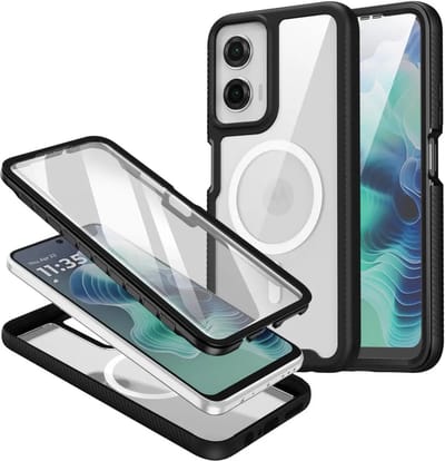 Hoesje met Ingebouwde Screenprotector Geschikt voor Motorola Moto G35 | Compatibel met MagSafe | Full Protect Valbescherming | Schokbestendige Beschermhoes | Doorzichtig / Zwart