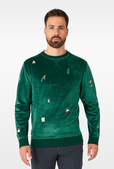 OppoSuits Deluxe Velvet Green - Xmas Icons - Heren Kerst Sweater - Kersttrui - Groen - Maat M