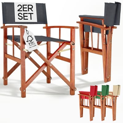 Regisseursstoel antraciet set van 2 eucalyptushout FSC®-gecertificeerd Inklapbare tuinstoel tot 160 kg