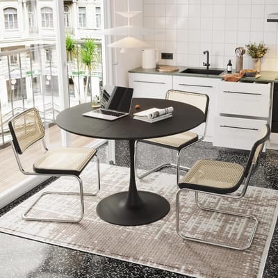 Ronde eettafel - Diner tafel - Gezellig dineren - Massief houten blad - 120 cm - Zwart