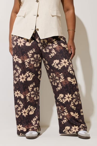 Limited Collection Broek Met Wijde Pijpen En Bloemenmotief In Chocoladebruin Size 42