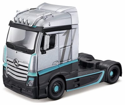 Bburago Mercedes-Benz Actros - Modelauto - Schaal 1:43 - Zilver/Zwart/Turquoise