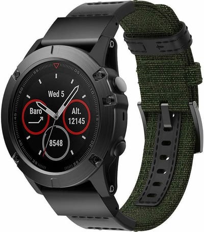 Stoffen nylon hybrid bandje geschikt voor Garmin Fenix 5 - Plus & Sapphire - Fenix 6 - Pro & Sapphire - Garmin Fenix 7 - Fenix E - Fenix 8 47mm - Epix Gen 2 - Quickfit 22mm band voor Garmin smartwatches - Horlogebandje - Polsband - legergroen