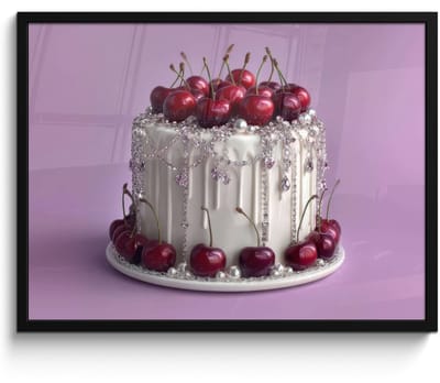 Poster in lijst - Fotolijst 80x60 cm - Posters - Taart - Kersen - Juwelen - Rood - Posterlijst zwart - Decoratie - Wanddecoratie woonkamer - Muurdecoratie slaapkamer