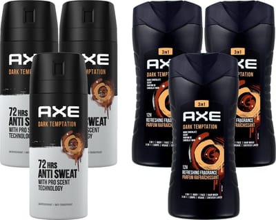 Axe Dark Temptation Mix Pakket - 3 x Anti-Transpirant Bodyspray & 3 x Bodywash - Voordeelverpakking