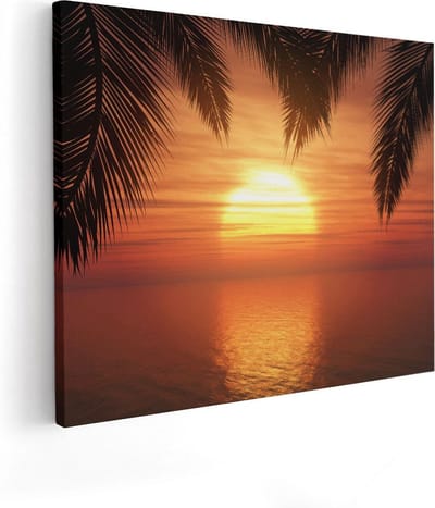 Artaza Canvas Schilderij Strand Zee - 50x40 cm - Wanddecoratie Zonsondergang - Muurdecoratie Woonkamer - Kamer Accessoires