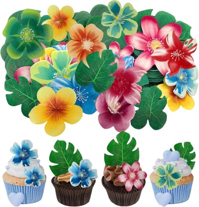 60 stuks eetbaar papier taartdecoratie – bloemen en bomen, perfect voor het versieren van taarten en cupcakes, ideaal voor verjaardagsfeestjes, bruiloften en babyborrels