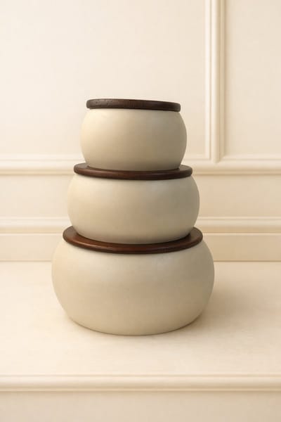 Mevaz Keramische Voorraadpotten Set van 3 met Houten Deksel – Crème Beige – Keuken Opbergpotten – Modern Design