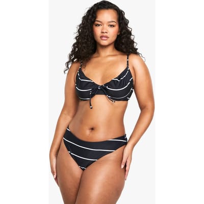 boohoo Dames Plus Zwemkleding Essentials Onderbeugelde Gestreepte Bikini Top | Zwart | Maat: 56