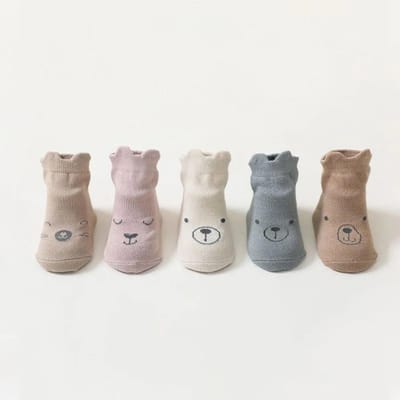 5 Paren/partij Baby Antislip Vloersok 5kleuren Met Beerprint Baby Meisje Katoenen Sokken Effen Herfst Antislip Kinder Kniekous L for 3-5 years