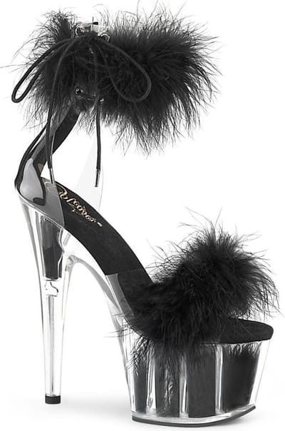 Pleaser - ADORE-724F Sandaal met enkelband, Paaldans schoenen - Paaldans schoenen - 35 Shoes - Zwart/Transparant