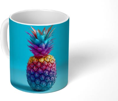 Mok - Koffiemok - Ananas - Regenboog - Blauw - Popart - Mokken - 350 ML - Beker - Koffiemokken - Theemok