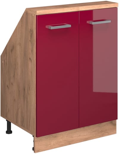 Vicco Rion Kast voor schuine wand – met 2 deuren Rood hoogglans/gouden eik