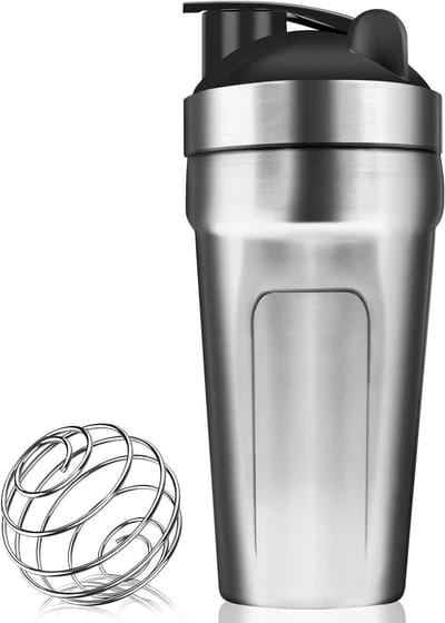 Shaker voor Protein Shake 900 ml met Snap-on Deksel, Roestvrij Staal en Perfecte Mixfunctie