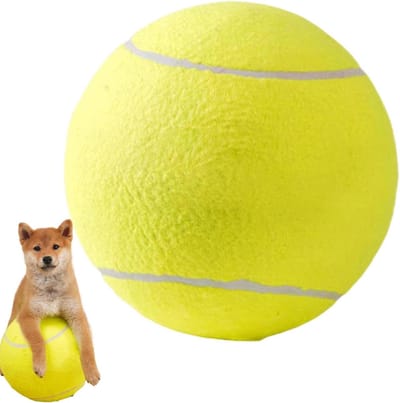 Hondentennisballen - Kauwspeelgoed Bal - Apporteerspel Hond - Tandvriendelijk Rubber - 25 x 25 x 3 cm - Felgeel