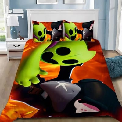 Jeux d'Anime B-Brawl Leon Ensemble de Literie Jeux Housse de Couette Taie d'Oreiller Adulte Garçon Fille Décoration de Chambre à Coucher Cadeaux pour Enfants (135x200cm)