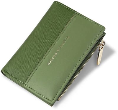 Andiker Kleine portemonnee voor dames, portemonnee met ritsvak, gesplitste lederen portemonnee voor dames, groen, 12,5*9*2 cm (4,92*3,54*0,79 Zoll), Hedendaags