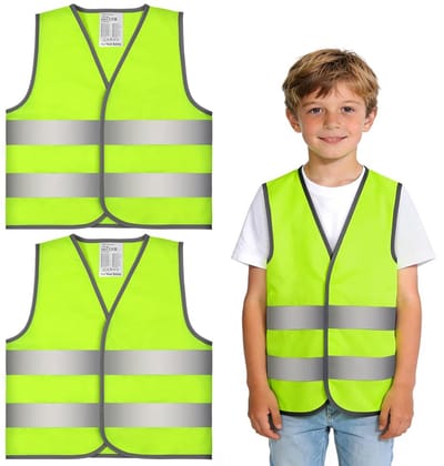 Veiligheidsvesten voor kinderen, 2-pack, veiligheidsvesten met 360° reflecterende strepen, fietsen, voor school, sport en hardlopen. (Geel, L)