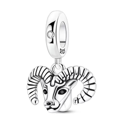 Fler® | Bedel | Past op populaire bedelarmbanden (standaard - 3mm) | Ram Sterrenbeeld Bedel | Hangbedel Charm | 925 sterling zilver | Transparante zirkonia | Zwarte emaille | Armband Kraal | Valentijnsdag Cadeau | Sinterklaas kado | Kerstcadeau
