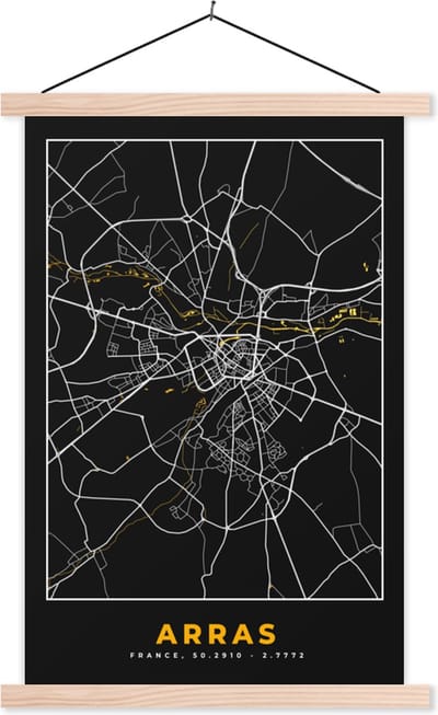 Posterhanger incl. Poster 40x60 cm - Schoolplaat - Frankrijk - Arras - Stadskaart - Kaart - Plattegrond - Textielposter - Blanke latten - Stadskaart