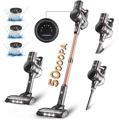 INSE Steelstofzuiger Draadloos - Stofzuiger Draadloos - 6-in-1 - S7P - Goudkleurig - Lichtgewicht Steelstofzuiger - 40 kPa, 60 min. gebruiksduur - 65 dB - 1.2 L tank