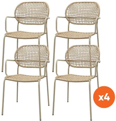 Set van 4 - Noa stapelbare naturel wicker dining tuinstoel - Latte