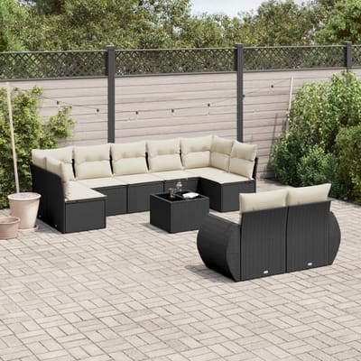 vidaXL - 10-delige - Loungeset - met - kussens - poly - rattan - zwart