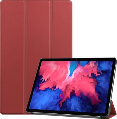 Hoes - Geschikt voor Lenovo Tab P11 - Dun & Stevig - Trifold Bookcase - Hard Cover - Hardcover Book Case - Tablet Hoesje - Donkerrood