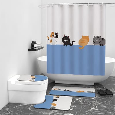 Floraweg Douchegordijn,Shower Curtain,badgordijn,badkamergordijn, dinosaurussen, katten，honden in de badkamer, digitale printen -Anti Schimmel - Inclusief 12 ringen -met 12 stuks douchegordijnhaken – Waterdicht -Wasbaar- Polyester - 180x200 cm