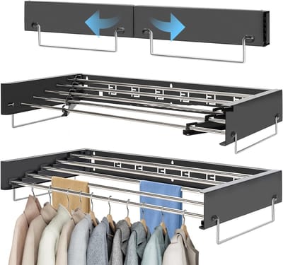 Verstelbare Wandgemonteerde Kledingdroger | Vouwbare Waslijn met 80 cm Stangen | Ideaal voor Binnen en Buiten, Perfect voor Badkamer en Balkon