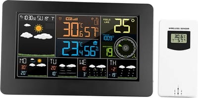 DrPhone WeatherTime – Digitale Wifi Weerstation – Met Mobiele App – Indoor & Outdoor Temperatuur – Barometer – Vochtmeter - Zwart