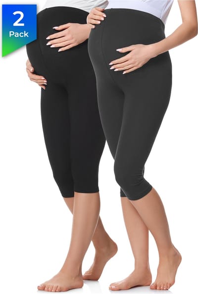 Be Mammy Dames Leggings - Zwangerschapskleding - Capri - Katoen - BE-BE20-229-LE-2P - 2Pack - Zwart/Grafiet - S