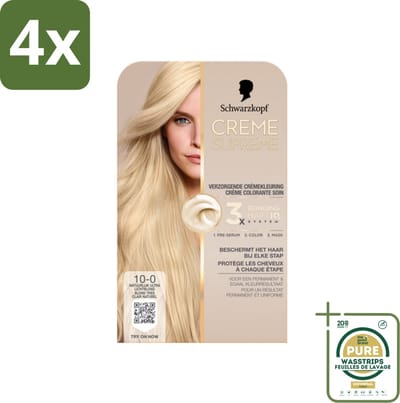 Schwarzkopf - Haarkleuring - Creme Supreme 10-0 - Natuurlijk Ultra Lichtblond - 245g - Voordeelverpakking - 4 stuks - Haarkleuring - Grijsdekking