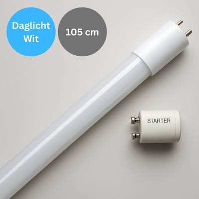 Premium LED TL buis 105 cm – Daglicht wit 6500K – Vervangt TL–D 38W – Universeel met starter – 15W