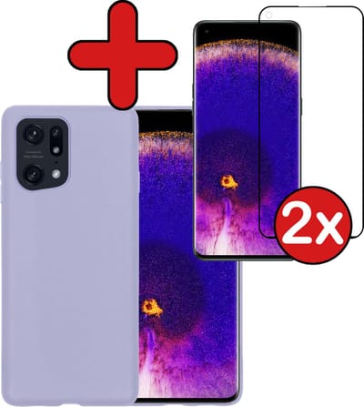 Hoesje - Met 2x Screenprotector - Geschikt voor OPPO Find X5 - Sterk & Shockproof - Telefoon Hoes - Back Cover - Siliconen Case - Telefoonhoes - Lila