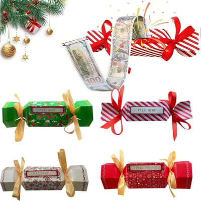 Dailygoods- Gelddoos 4 stuks - Verrassingsdozen - Mysterieuze Dozen - Geldcadeaus - Snoepvorm - Inclusief 40 zakjes en 8 linten