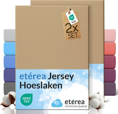 etérea Jersey hoeslaken 2-pack 100x200-120x200 cm (hoek 25 cm) 100% katoen - Taupe