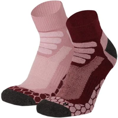 Xtreme Sockswear Quarter Wandelsokken – 2 Paar – Lage Hiking Sokken Unisex – Katoen & Coolmax – Multi Burgundy – Maat 35/38