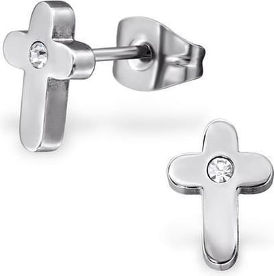 Amanto Oorbellen Brian - 316L Staal - Kruis - 6x9mm