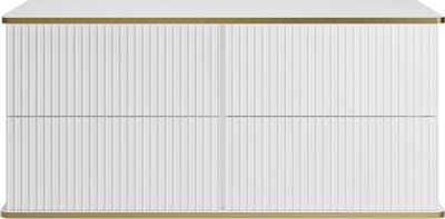 Vente-unique Hangmeubel met ribbels voor onder wastafel met goudkleurige rand - 120 cm - KELIZA