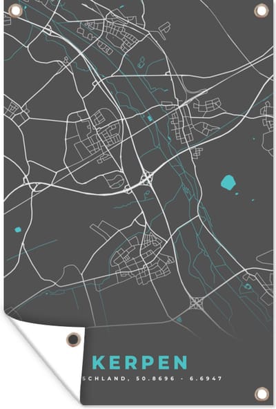 Muurdecoratie Duitsland – Blauw – Kerpen – Stadskaart – Kaart – Plattegrond - 120x180 cm - Tuinposter - Tuindoek