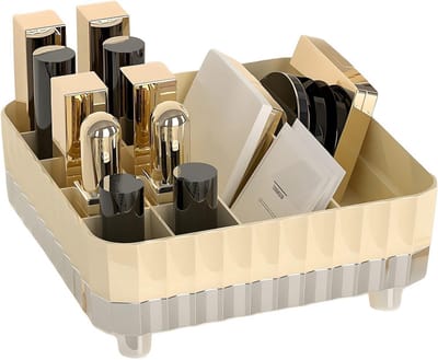 Gelaagde Make-up Organizer met 12 Compartimenten voor Lippenstift en Cosmetica - Ideaal voor Vanities en Sieradenopslag in Crème Wit