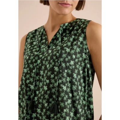 Blousetop met gespleten hals en palmboomprint