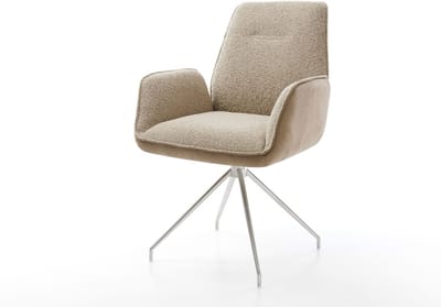 Eetkamerstoel Zoa-Flex kruisframe conisch roestvrij staal materiaalmix mud 180° draaibaar pocketveer kern